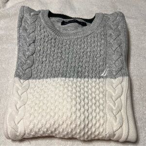 Nautica Gray and White Crewneck Sweater